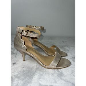 Women’s Sparkly Gold Scalloped Strap Heels 8.5